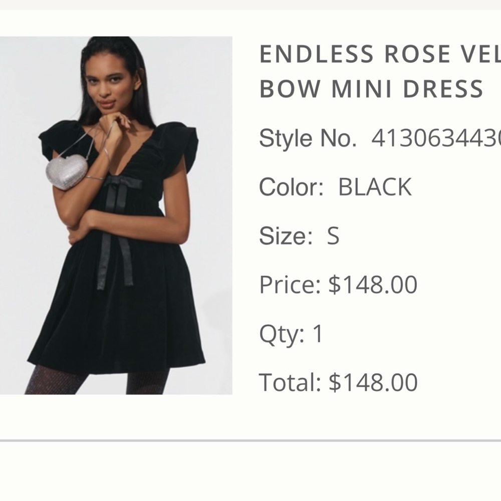 Endless Rose Black Velvet Bow Mini Dress
